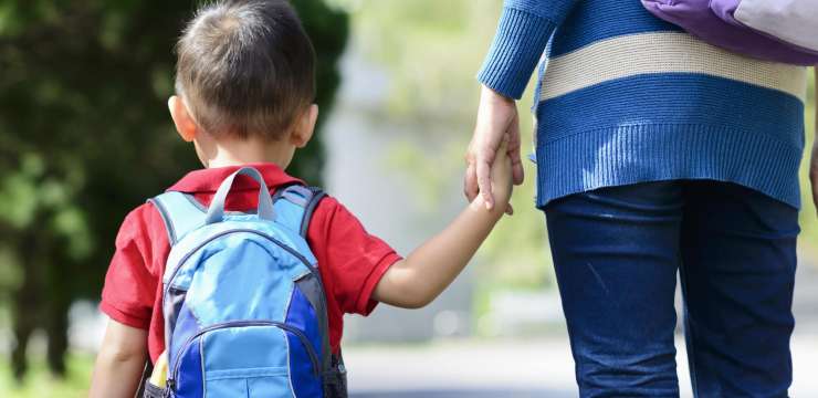 Child with father, child going to school